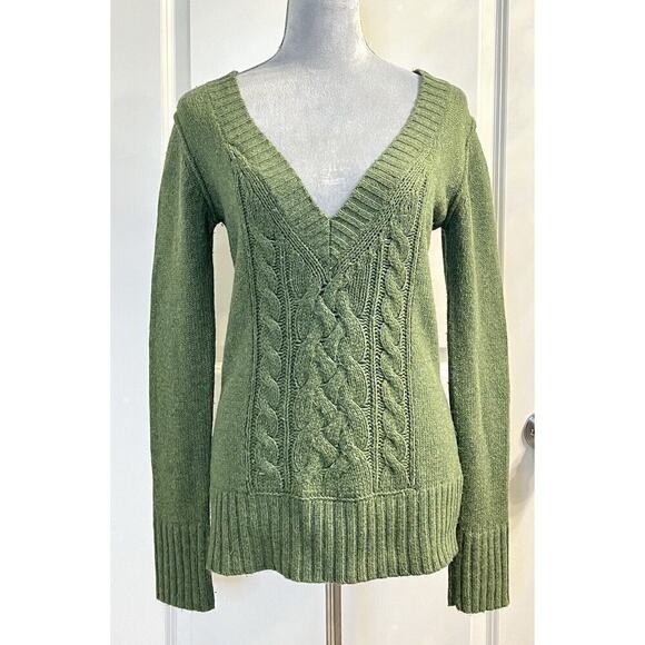 Old Navy Womens V Neck Sweater Jumper Green Cable Knit Wool Blend Pullover Sz S - Picture 1 of 6
